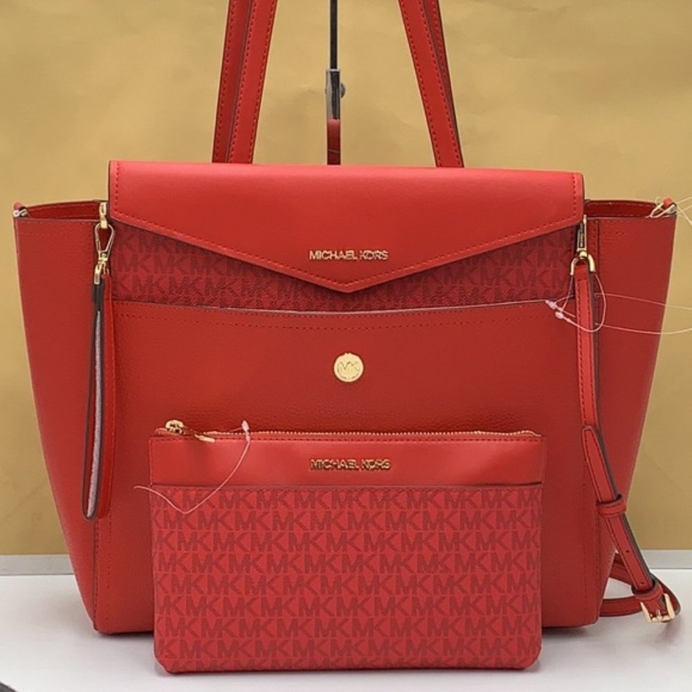 Michael Kors Maisie Large Pebbled Leather 3-in-1 Tote Bag Flame multi color - Picture 12 of 16